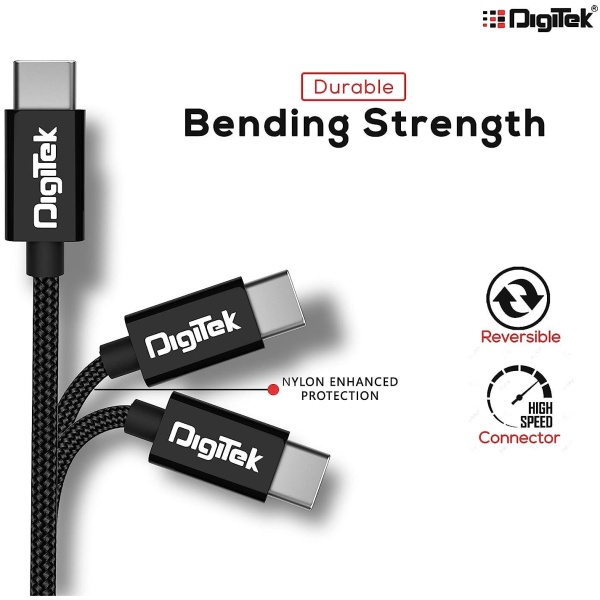 Digitek (DC 1M C NBBLK) Digitek Platinum Nylon Braided Rapid Charge & Data Sync Type C USB Cable. - Image 2