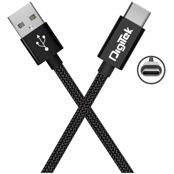 Digitek (DC 1M C NBBLK) Digitek Platinum Nylon Braided Rapid Charge & Data Sync Type C USB Cable.