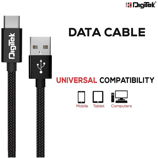 Digitek (DC 1M C NBBLK) Digitek Platinum Nylon Braided Rapid Charge & Data Sync Type C USB Cable. - Image 5