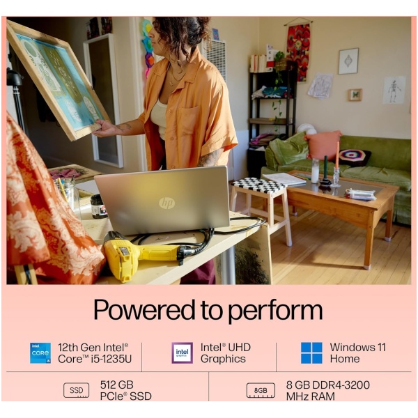 HP 15, 12th Gen Intel Core i5-1235U, 8GB DDR4, 512GB SSD, (Win11, Office21, Silver, 1.59kg) Anti-Glare, Micro-Edge, 15.6-inch(39.6cm) FHD Laptop, Intel UHD Graphics, FHD Camera, Backlit KB, fd0070tu - Image 2