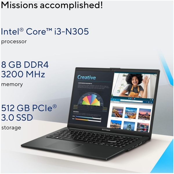 ASUS Vivobook Go 15, 15" FHD (1920 x 1080),Intel Core i3-N305 Processor,(8GB RAM/512GB SSD/Intel UHD iGPU/Windows 11/M365 Basic (1Year)*/Office Home 2024/Mixed Black/1.63 kg),E1504GA-NJ3322WS - Image 13