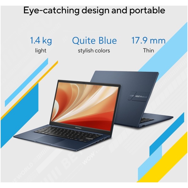 ASUS Vivobook 14, Intel Core i5-1335U,Thin & Light Laptop(Intel Iris Xᵉ iGPU/16GB/512GB/FHD/14/Backlit Keyboard/Windows 11/M365 Basic (1Year)*/Office Home 2024/Quiet Blue/1.4 Kg) X1404VA-NK1186WS - Image 3