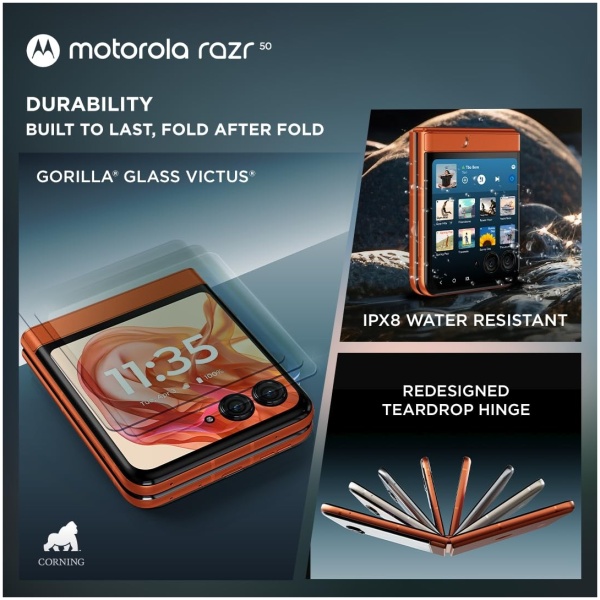 Motorola razr 50 (Spritz Orange, 8GB RAM, 256GB Storage) | 3.6" External AMOLED Display | 6.9" AMOLED 120Hz Display | 32MP Selfie - Image 4