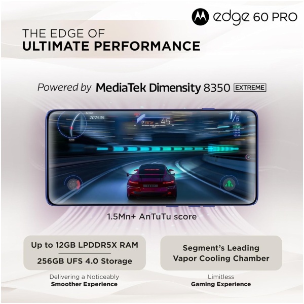 Motorola Edge 60 Pro 5G (Pantone Dazzling Blue, 8GB RAM, 256GB Storage) | 6.7" Display | 50MP+50MP+10MP | 50MP Front | Dimensity 8350 | 6000mAh | 90W & 15W Wireless Charging | IP68/IP69 Rated - Image 4