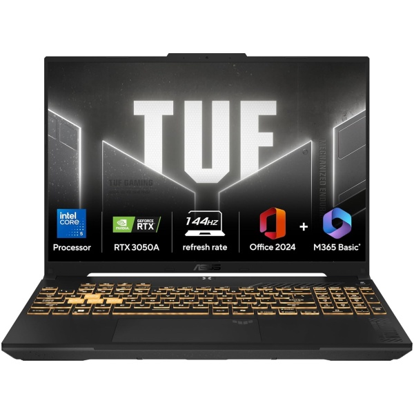 ASUS TUF Gaming F16,Intel Core 5 Processor 210H Gaming Laptop (RTX 3050A-4GB/65WTGP/16GB/512GB/FHD+/16"/144Hz/Windows 11/M365 Basic (1Year)*/Office Home 2024/Mecha Gray/2.20 Kg) FX607VB-RL087WS/76WS