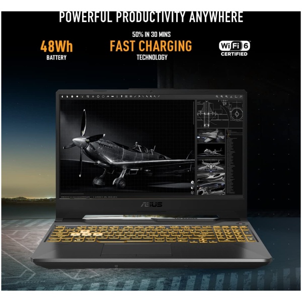 ASUS TUF Gaming A15, AMD Ryzen 7 7435HS, NVIDIA GeForce RTX 3050, 16GB RAM, 512GB SSD, FHD 144Hz 250 nits, 15.6", Windows 11, MS Office, Black, 2.30KG, FA566NCR-HN254WS Gaming Laptop - Image 4