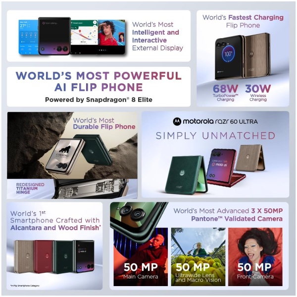 Motorola razr 60 Ultra (Pantone Rio Red, 16 GB RAM, 512 GB Storage) | Snapdragon® 8 Elite Mobile Platform | 6.9" AMOLED Upto 165Hz Display | 50 MP + 50 MP + 50MP Triple Camera - Image 6