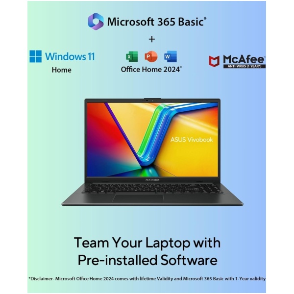 ASUS Vivobook Go 15, 15" FHD (1920 x 1080),Intel Core i3-N305 Processor,(8GB RAM/512GB SSD/Intel UHD iGPU/Windows 11/M365 Basic (1Year)*/Office Home 2024/Mixed Black/1.63 kg),E1504GA-NJ3322WS - Image 5