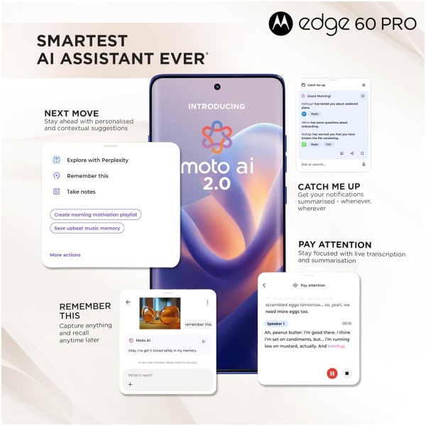 Motorola Edge 60 Pro 5G (Pantone Dazzling Blue, 8GB RAM, 256GB Storage) | 6.7" Display | 50MP+50MP+10MP | 50MP Front | Dimensity 8350 | 6000mAh | 90W & 15W Wireless Charging | IP68/IP69 Rated - Image 6