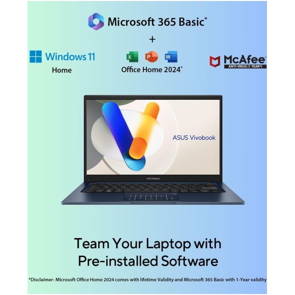 ASUS Vivobook 14, Intel Core i5-1335U,Thin & Light Laptop(Intel Iris Xᵉ iGPU/16GB/512GB/FHD/14/Backlit Keyboard/Windows 11/M365 Basic (1Year)*/Office Home 2024/Quiet Blue/1.4 Kg) X1404VA-NK1186WS - Image 6