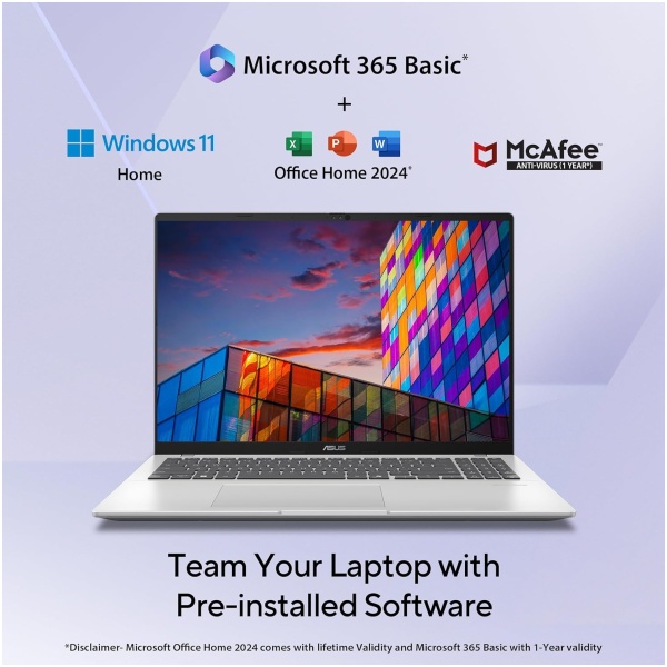 ASUS Vivobook 16,Snapdragon X,Copilot+ AI PC(Qualcomm Adreno iGPU/45TOPS/16GB RAM/512GB SSD/FHD+/16"/Backlit Keyboard/Windows 11/M365 Basic(1Year)*/Office Home 2024/Cool Silver/1.88 kg)X1607QA-MB050WS - Image 6