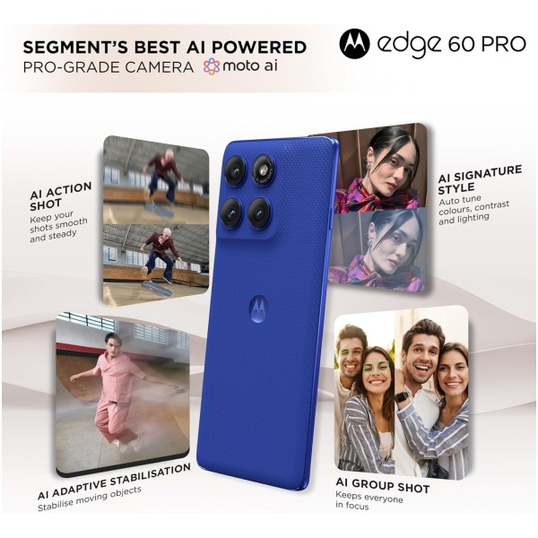 Motorola Edge 60 Pro 5G (Pantone Dazzling Blue, 8GB RAM, 256GB Storage) | 6.7" Display | 50MP+50MP+10MP | 50MP Front | Dimensity 8350 | 6000mAh | 90W & 15W Wireless Charging | IP68/IP69 Rated - Image 7