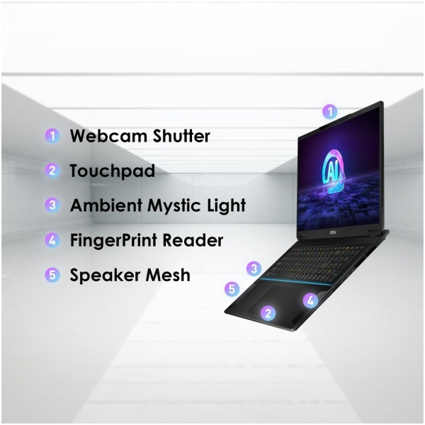 MSI Stealth 18 AI Studio,Intel 1st Gen. Ultra 9 185H,Built-in AI,46CM 16:10 UHD+ MiniLED120Hz Gaming Laptop(32GB/2TB NVMe SSD/Windows 11 Home/NVIDIA GeForce RTX 4080/Midnight Black/2.89Kg),A1VHG-023IN - Image 7
