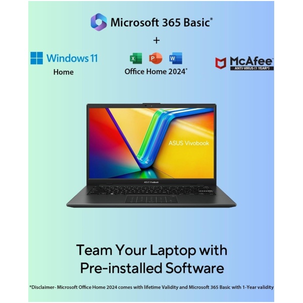 ASUS Vivobook Go 14, AMD Ryzen 5 7520U,Thin & Light Laptop (AMD Radeon iGPU/16GB RAM/512GB SSD/FHD/14/60Hz/42WHrs/Windows 11/M365 Basic (1Year)*/Office Home 2024/Mixed Black/1.38 kg) E1404FA-NK5542WS - Image 6