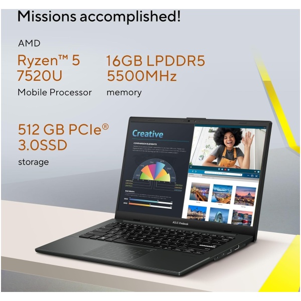 ASUS Vivobook Go 14, AMD Ryzen 5 7520U,Thin & Light Laptop (AMD Radeon iGPU/16GB RAM/512GB SSD/FHD/14/60Hz/42WHrs/Windows 11/M365 Basic (1Year)*/Office Home 2024/Mixed Black/1.38 kg) E1404FA-NK5542WS - Image 14