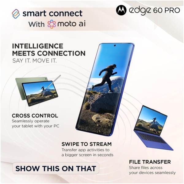 Motorola Edge 60 Pro 5G (Pantone Dazzling Blue, 8GB RAM, 256GB Storage) | 6.7" Display | 50MP+50MP+10MP | 50MP Front | Dimensity 8350 | 6000mAh | 90W & 15W Wireless Charging | IP68/IP69 Rated - Image 8