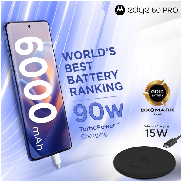 Motorola Edge 60 Pro 5G (Pantone Dazzling Blue, 8GB RAM, 256GB Storage) | 6.7" Display | 50MP+50MP+10MP | 50MP Front | Dimensity 8350 | 6000mAh | 90W & 15W Wireless Charging | IP68/IP69 Rated - Image 9